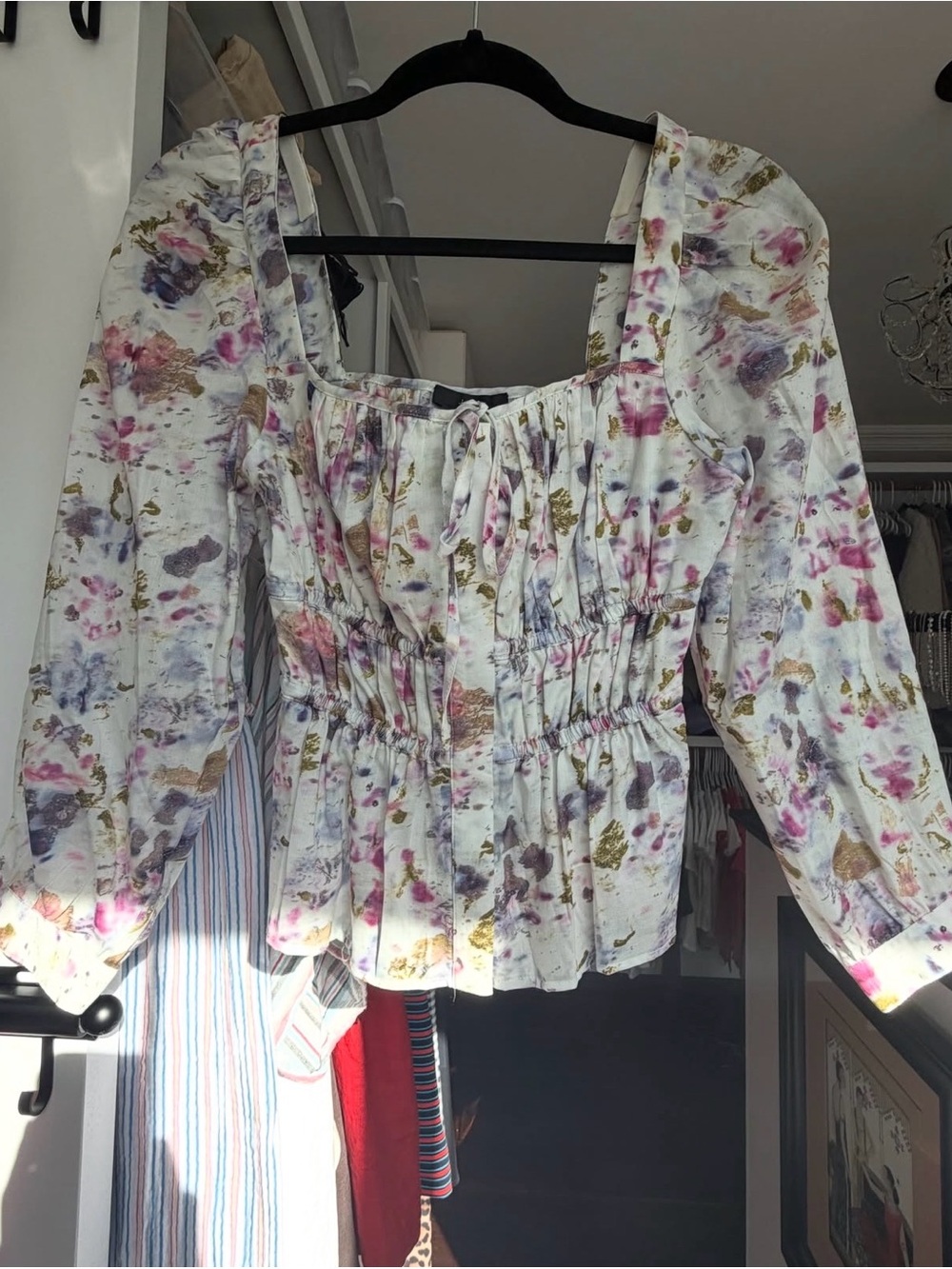 J. Crew White Floral Smocked Peasant Blouse